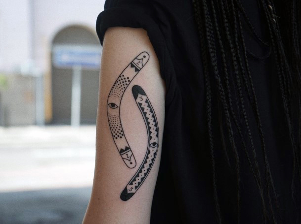 Female Boomerang Tattoo On Woman