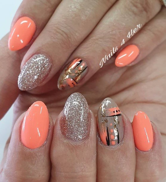 Female Bright Coral Nails