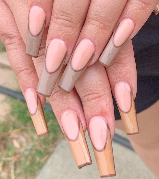 Female Brown French Tip Nails