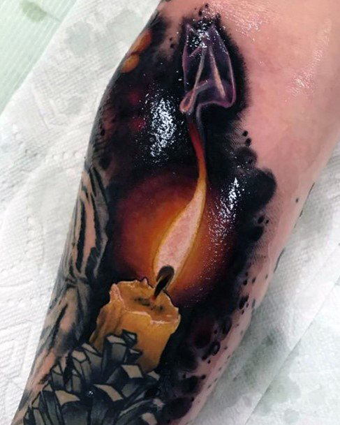 Female Candle Tattoo On Woman