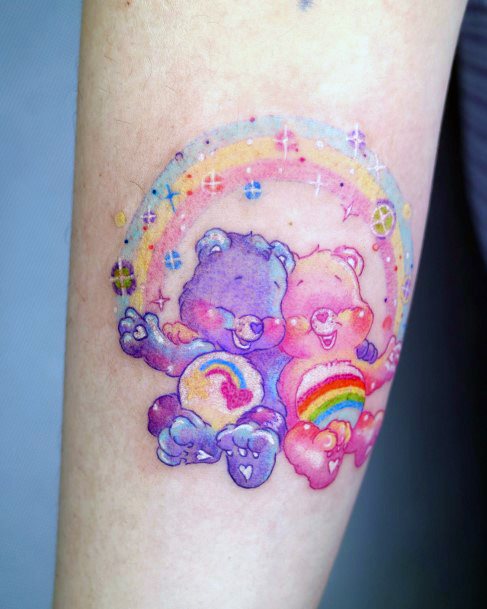 Female Carebears Tattoo On Woman