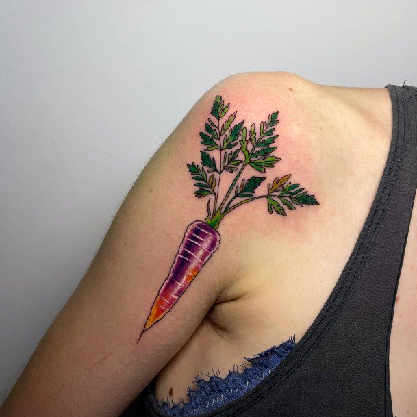 Female Carrot Tattoo On Woman