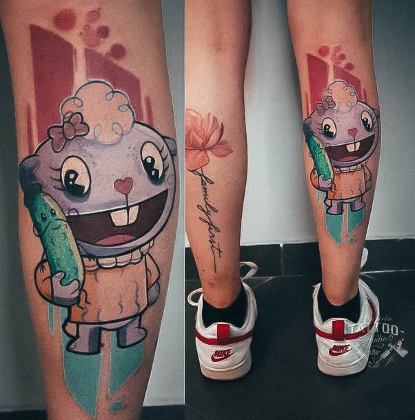 Female Cartoon Tattoo On Woman