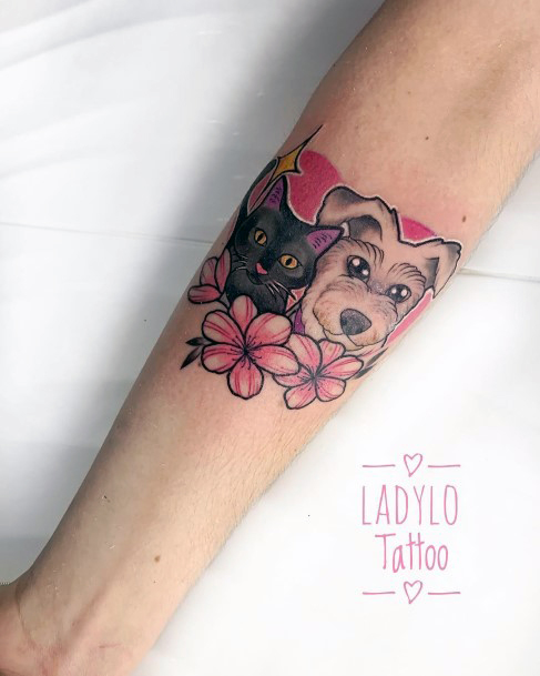 Female Catdog Tattoo On Woman