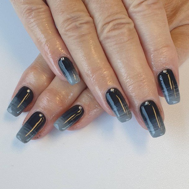 Female Cool Black And Grey Nail Design