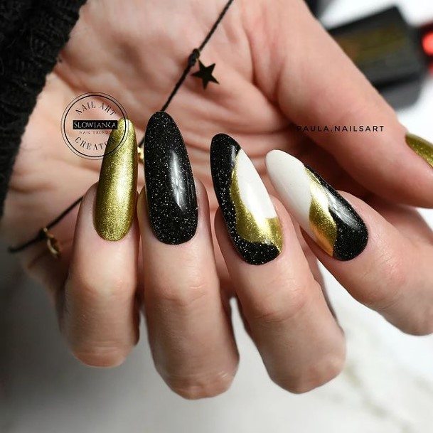 Female Cool Black Oval Nail Ideas