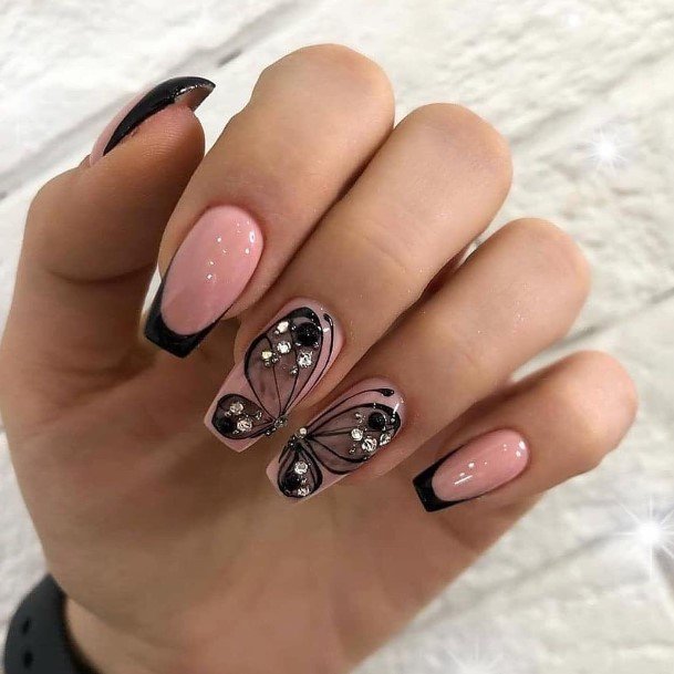 Female Cool Black Prom Nail Design