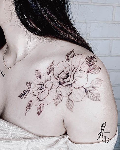 Female Cool Black Rose Tattoo Design