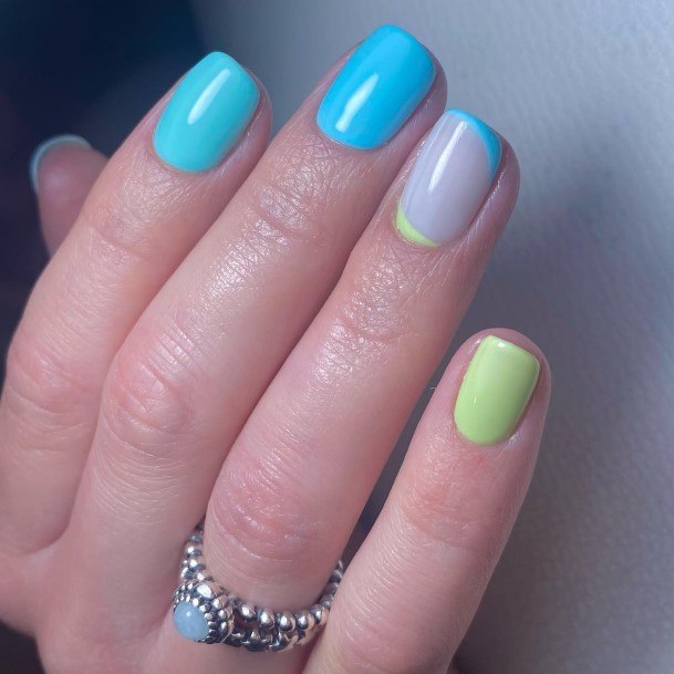 Female Cool Blue And Green Nail Ideas