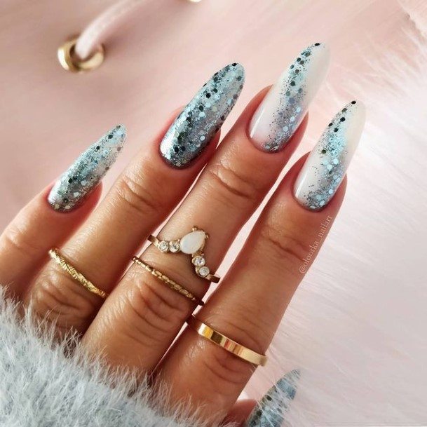 Female Cool Blue And Silver Nail Ideas