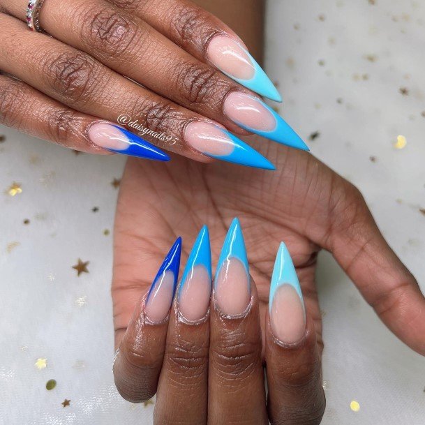 Female Cool Blue French Tip Nail Design