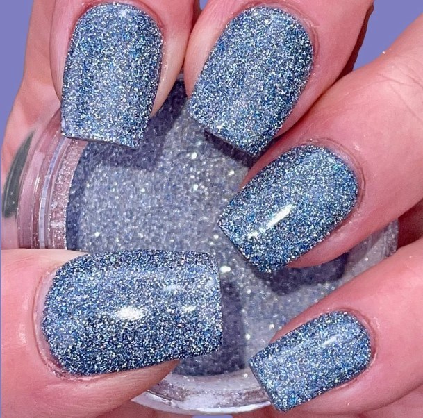 Female Cool Blue Glitter Nail Design