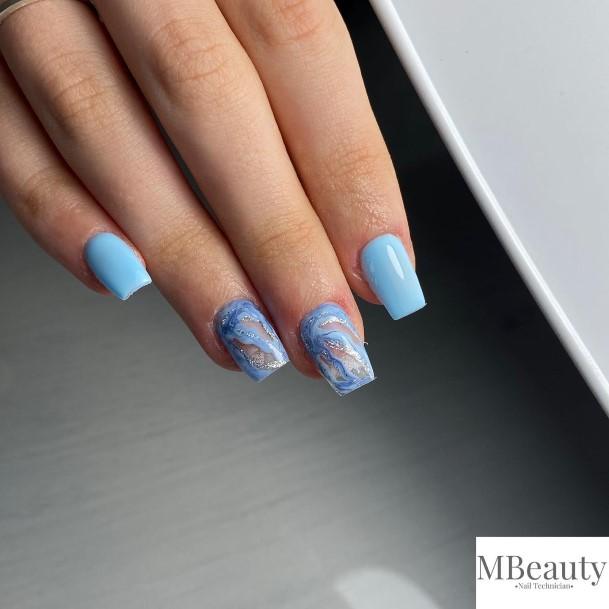 Female Cool Blue Short Nail Design