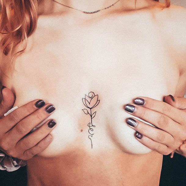 Female Cool Boob Tattoo Ideas Tiny Rose