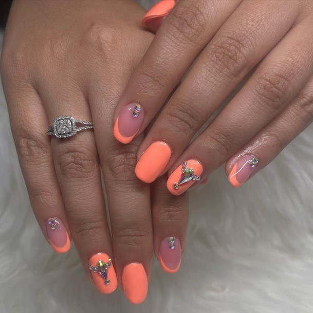 Female Cool Bright Coral Nail Ideas