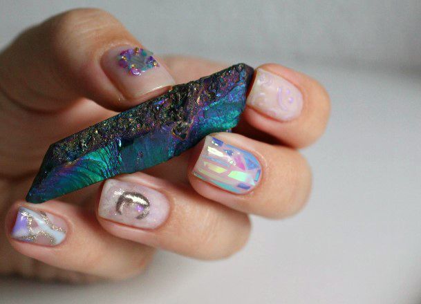 Female Cool Broken Shattered Glass Nail Ideas