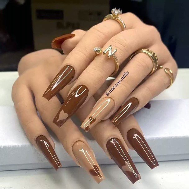 Female Cool Brown Dress Nail Design