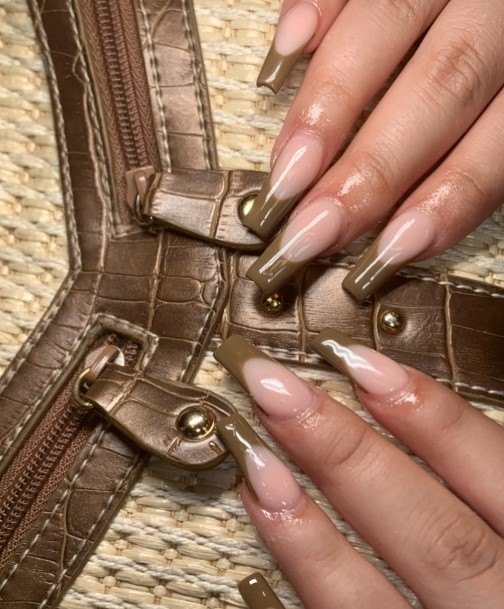 Female Cool Brown French Tip Nail Ideas