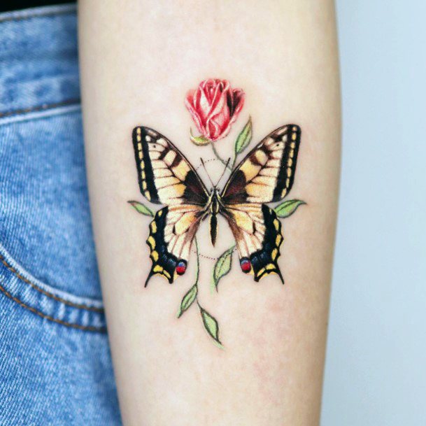 Female Cool Butterfly Flower Tattoo Design