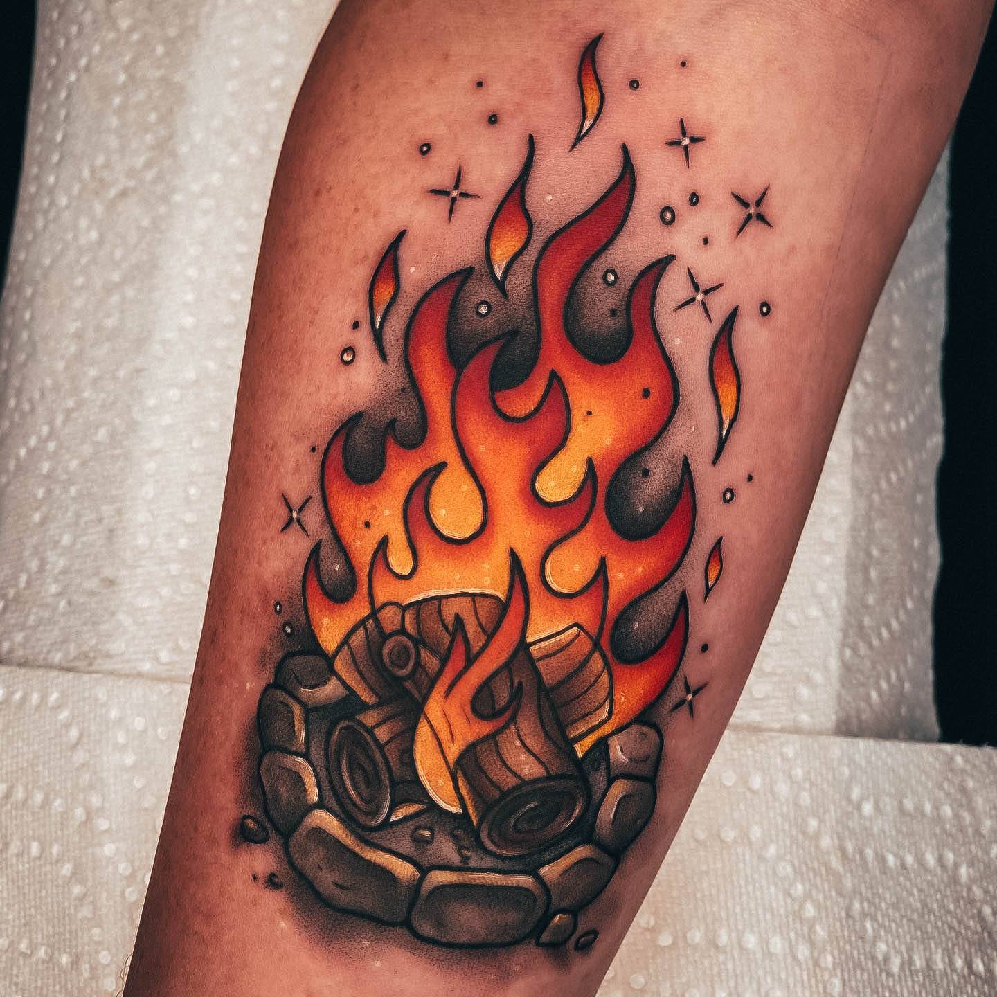 Female Cool Campfire Tattoo Design