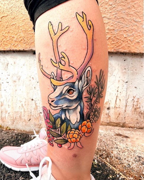 Female Cool Caribou Reindeer Tattoo Ideas