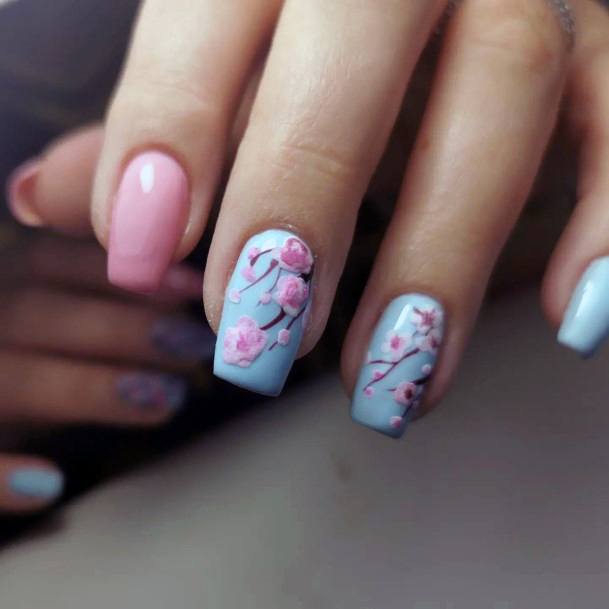 Female Cool Cherry Blossom Sakura Nail Ideas