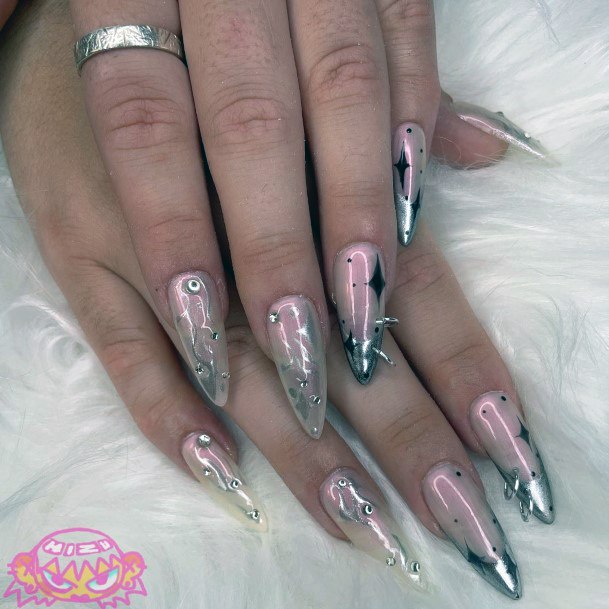 Female Cool Chrome Nail Design