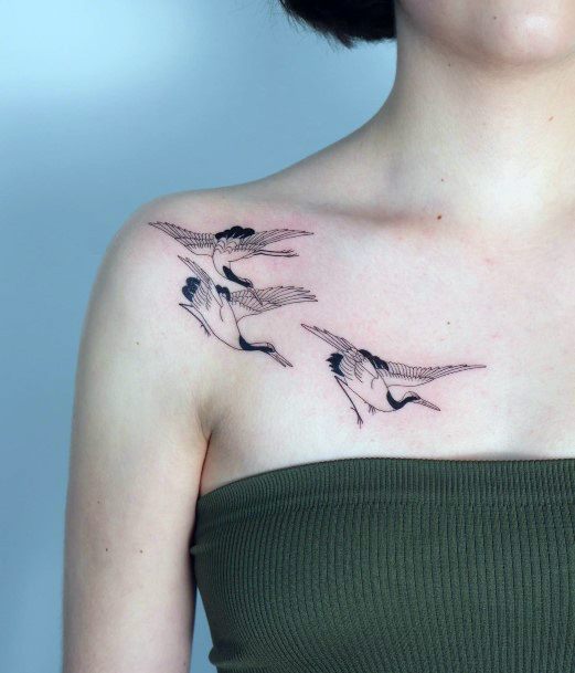 Female Cool Crane Tattoo Ideas