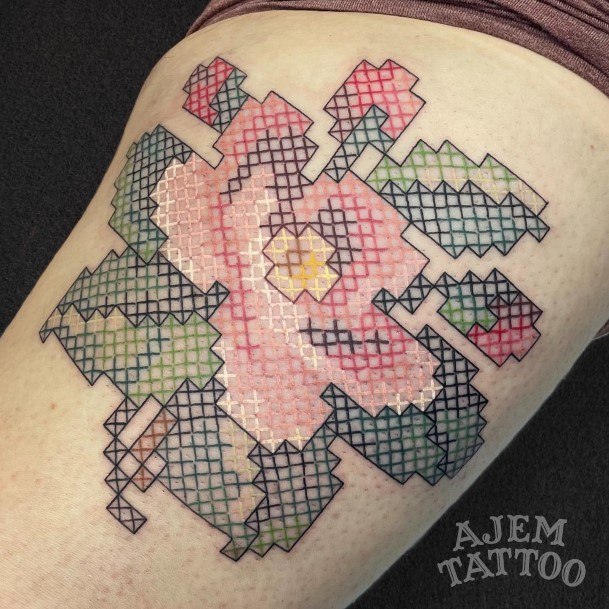 Female Cool Cross Stitch Tattoo Ideas