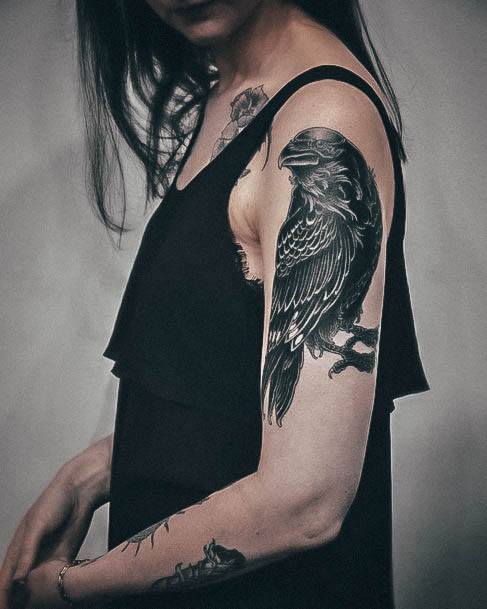 Female Cool Crow Tattoo Design