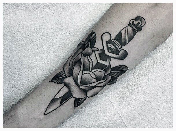 Female Cool Dagger Rose Tattoo Ideas