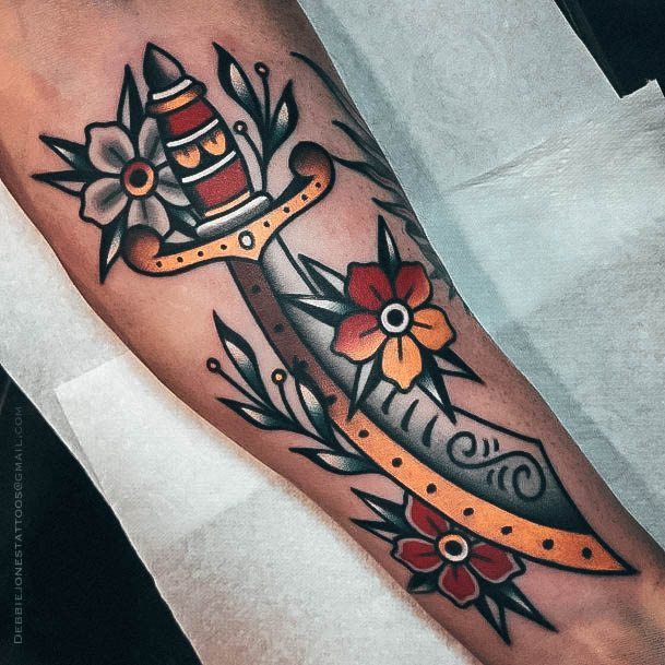 Female Cool Dagger Tattoo Design