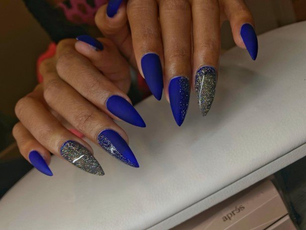 Female Cool Dark Blue Matte Nail Design