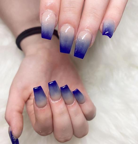 Female Cool Dark Blue Ombre Nail Design