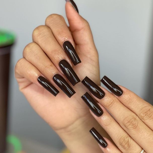 Female Cool Dark Brown Nail Design