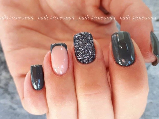 Female Cool Dark Grey Nail Design