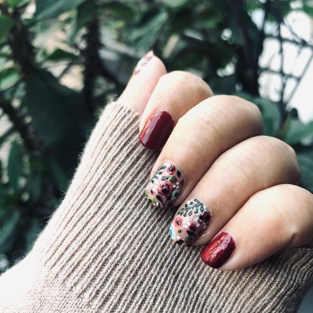 Female Cool Dark Maroon Nail Ideas