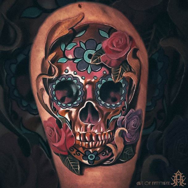 Female Cool Day Of The Dead Tattoo Design