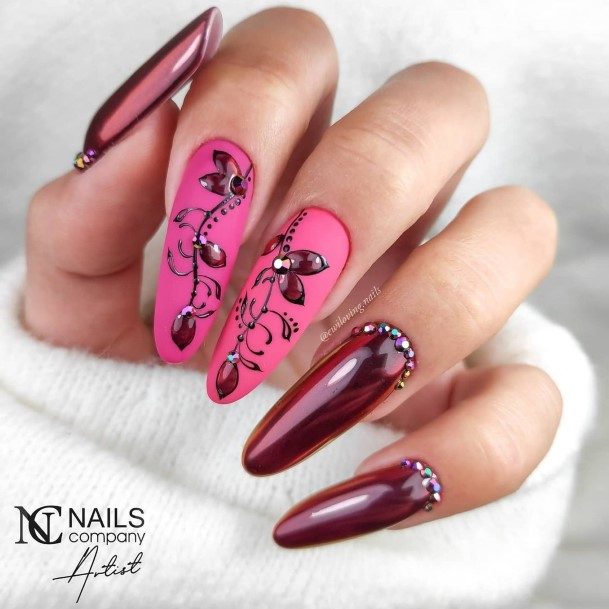 Female Cool Deep Red Nail Design