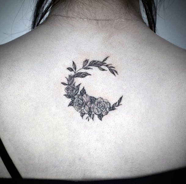 Female Cool Flower Moon Tattoo Design