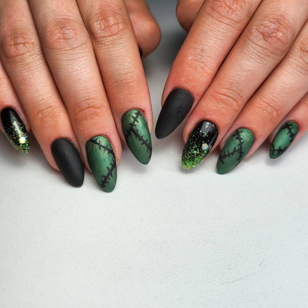 Female Cool Frankenstein Nail Design