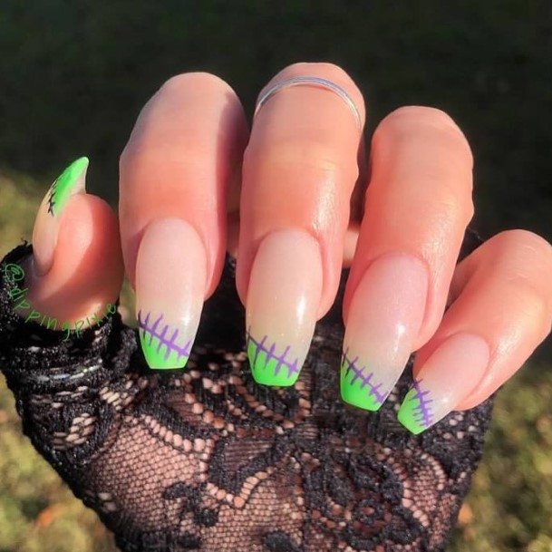 Female Cool Frankenstein Nail Ideas