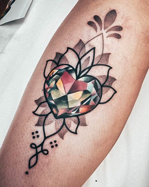 Female Cool Gem Tattoo Ideas Multicolor Heart Diamond