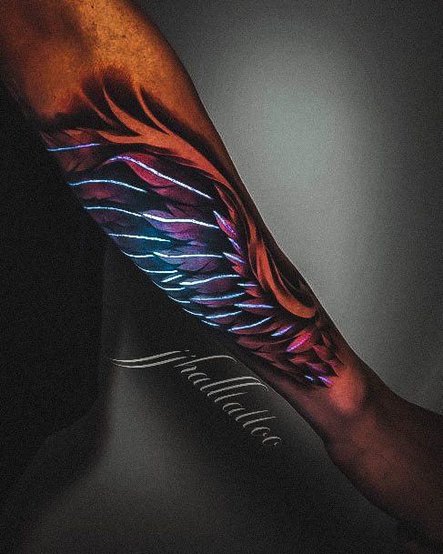 Female Cool Glow In The Dark Tattoo Ideas Angel Wings Glowing