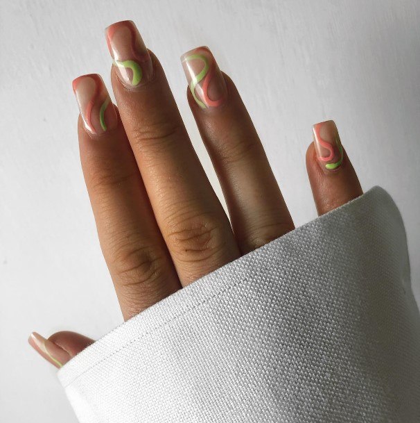 Female Cool Green And Pink Nail Design