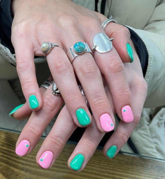 Female Cool Green And Pink Nail Ideas