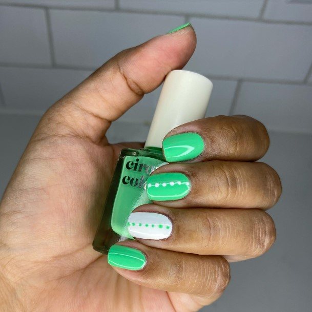 Female Cool Green And White Nail Ideas