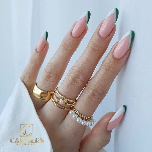 Female Cool Green French Tip Nail Design