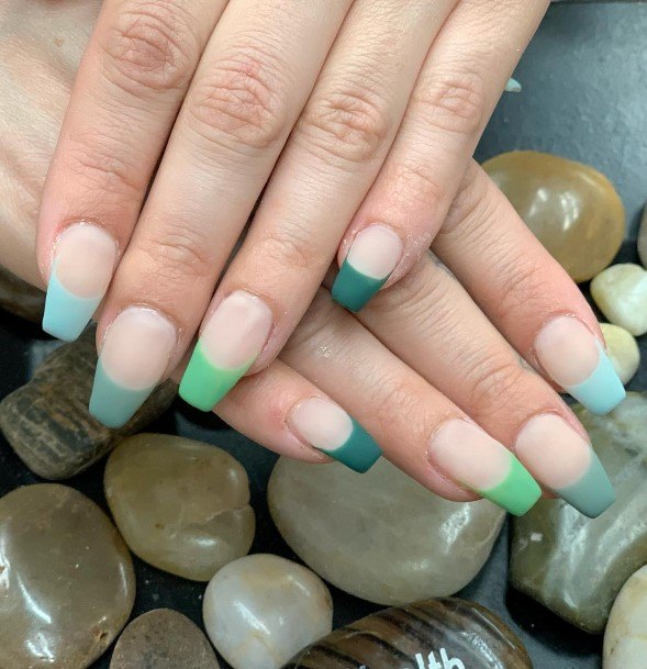 Female Cool Green French Tip Nail Ideas