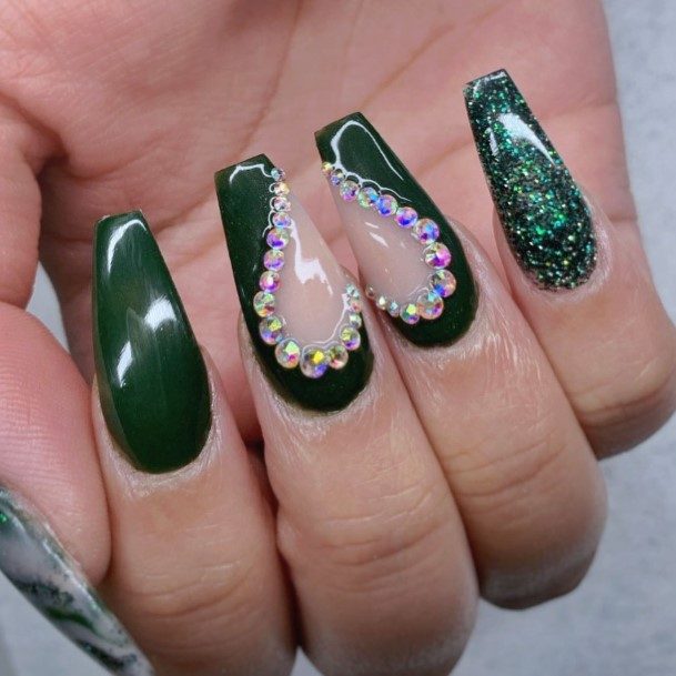 Female Cool Green Glitter Nail Design